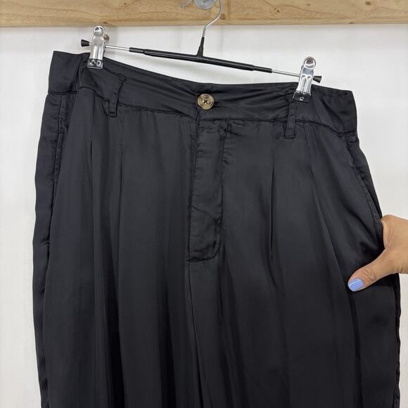 The GREAT. Size 28 Trouser Pants Black High Rise Womens Silky Pleated Pockets - Picture 4 of 8